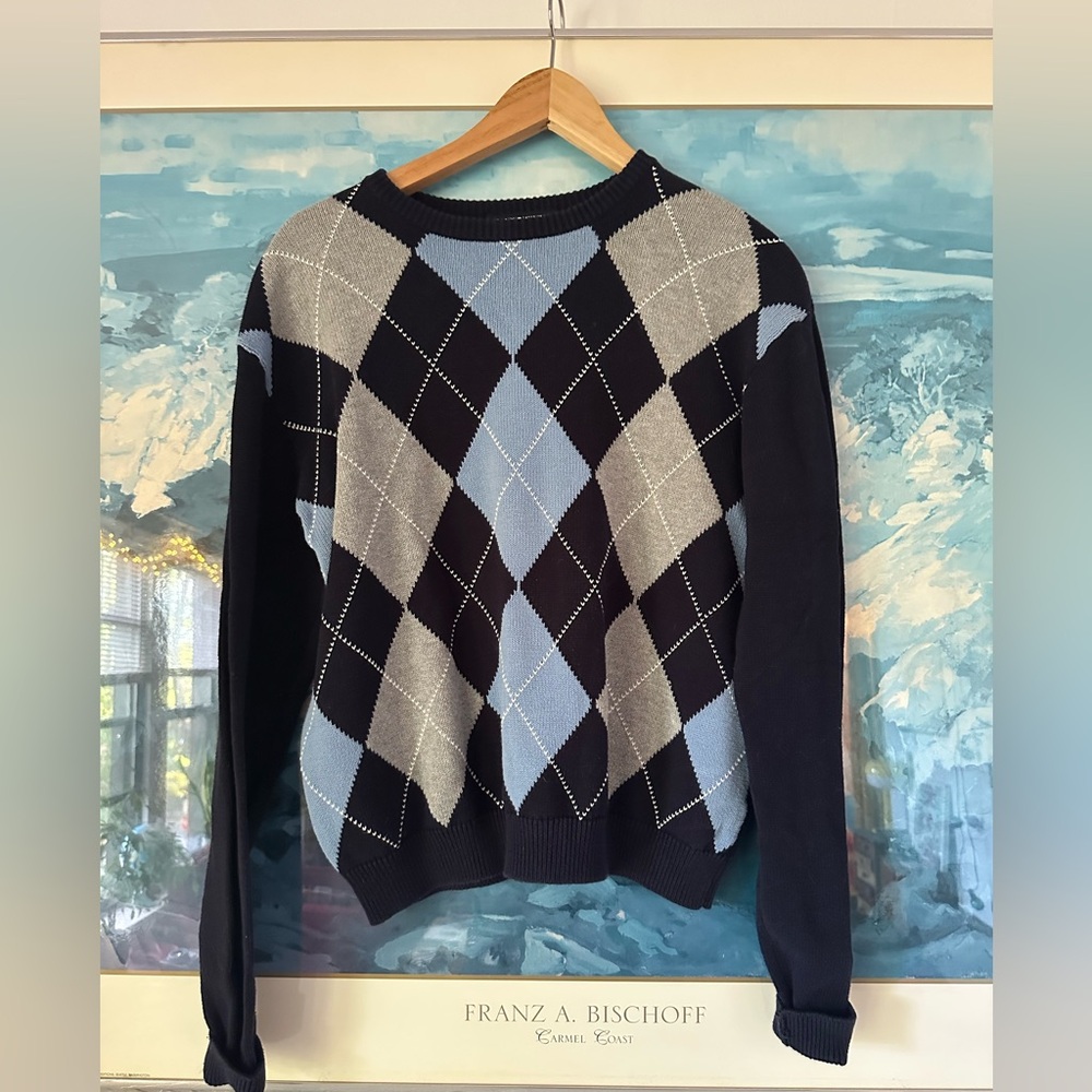 Navy blue argyle crewneck